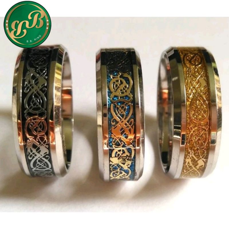แหวนไทเทเนียม ลายมังกรวินเทจ มีเพิ่มหลายสี(size16-22)