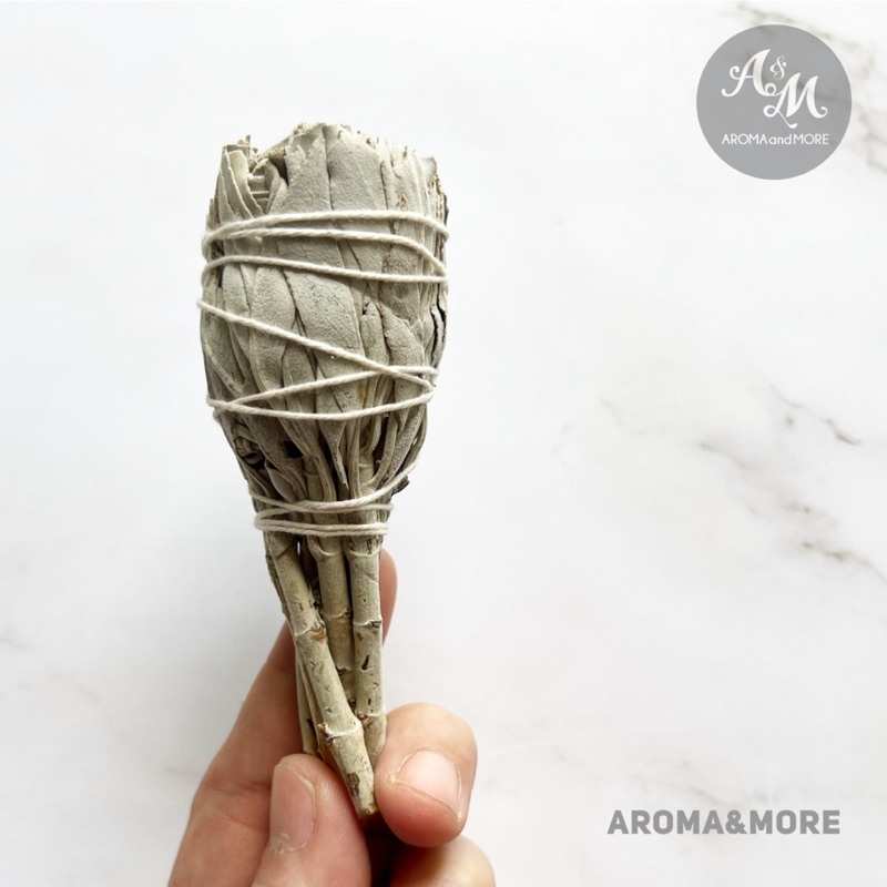 Aroma&More ไวท์ เสจ สำหรับจุดปัดเป่าแบบช่อ Premium California White Sage 4'' Smudge.Torch Style size20-30g Salvia alpine