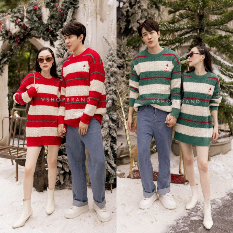 เสื้อ​ไหมพรม​คู่​กัน​หนาว​ คริสต์มาส​ ลาย​ริ้ว​ VSM​ (ราคาต่อ 1 ตัว​)