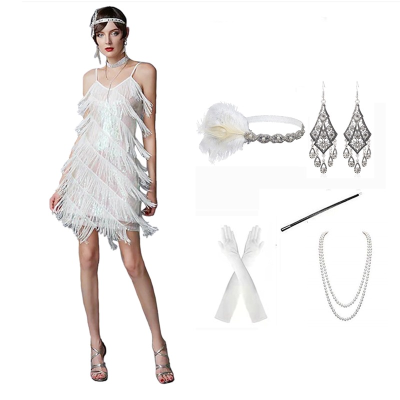 Qsuccua ผู้ใหญ่ผู้หญิงเต้นรําละติน Retro พู่ชุดสั้นชุดประสิทธิภาพ