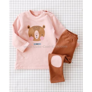 PJK-117 ชุดนอนเด็กแนว สีชมพู Slim (ผ้าหนากันหนาว) ลายหมี Size-90 (1-2Y)