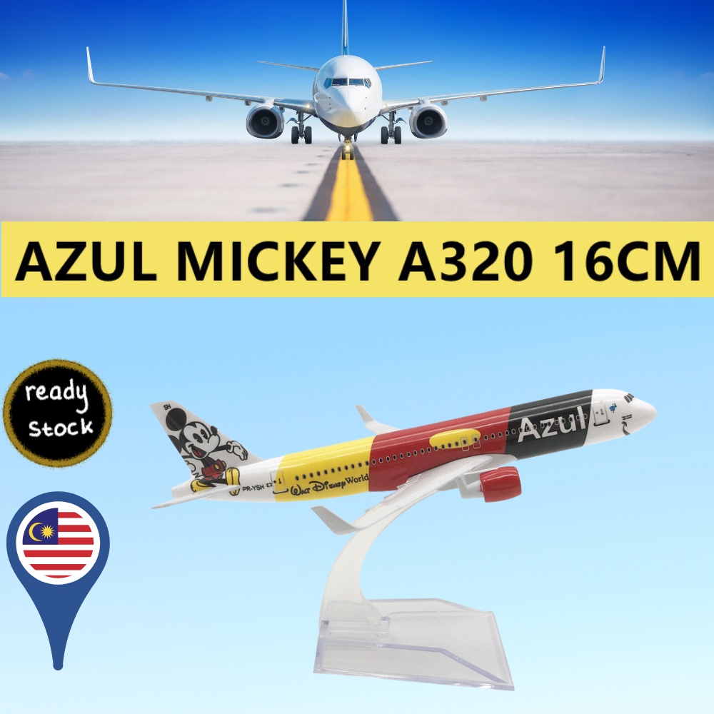Azul Airbus A320 Neo พร้อมผู้โดยสารสินค้า Mickey Mouse Diecast Aeroplane 16 ซม.