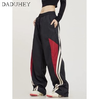 DaDuHey💕 New American Street Hip Hop Splicing Sports Pants Loose Striped Casual Pants Fashion Womens Clothing