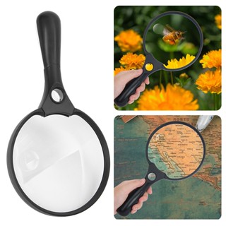 Clear Handheld With LED Lights Illuminated Stamps Identification 2X 4X 25X Zoom Magnifying Glass