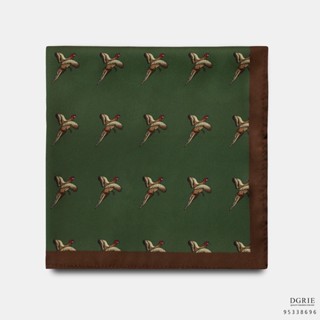 Green Pheasant Bird Graphics G/B Pocket Square-ผ้าเช็ดหน้ากราฟิกนกสีเขียว