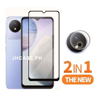 2 in 1 Vivo Y02 กระจกนิรภัยกันรอยหน้าจอ แบบเต็มจอ สําหรับ Vivo Y22s Y22 Y35 V25 V25E Y16 Y02s Y30 5G Y77 Y52t Y73t