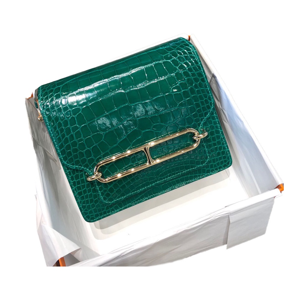 ¤❀Hermes Hermes roulis bag women กระเป๋าสะพาย Messenger bag สีเขียว ของแท้