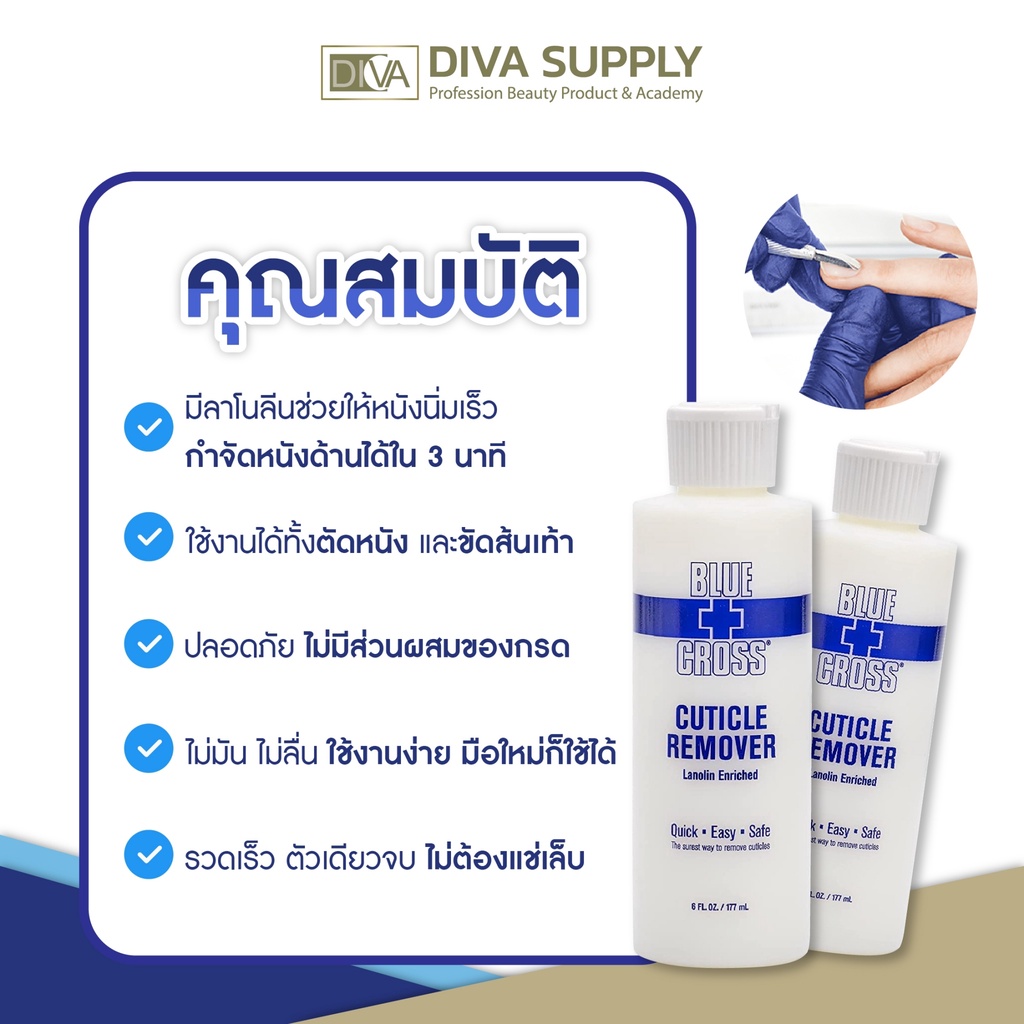 ของแท้💯จากผู้นำเข้าBlue cross Cuticle Remover.น้ำยาตัดหนัง บลูครอส ลาโนลีน ไม่ลื่น หนังนิ่มเร็ว มี อย