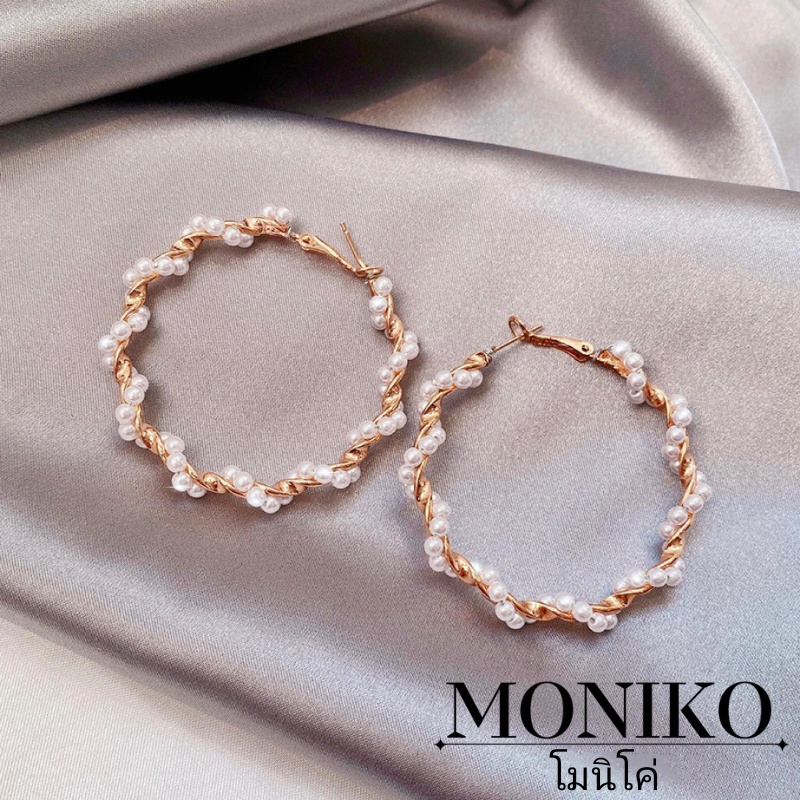 MONIKO ต่างหูทองประดับไข่มุก ต่างหูเคลือบทองทรงกลม ต่างหูผู้หญิง เครื่องประดับสตรี ราคา ถูกที่สุด ดีลบีเคเค แกลเลอรีภาพที่ 9
