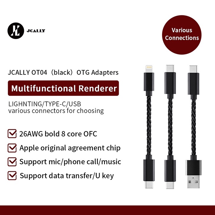 JCALLY OT04 OTG Multi-function Adapter Cable Type C/USB2.0 สําหรับ Shanling/FiiO/Hiby