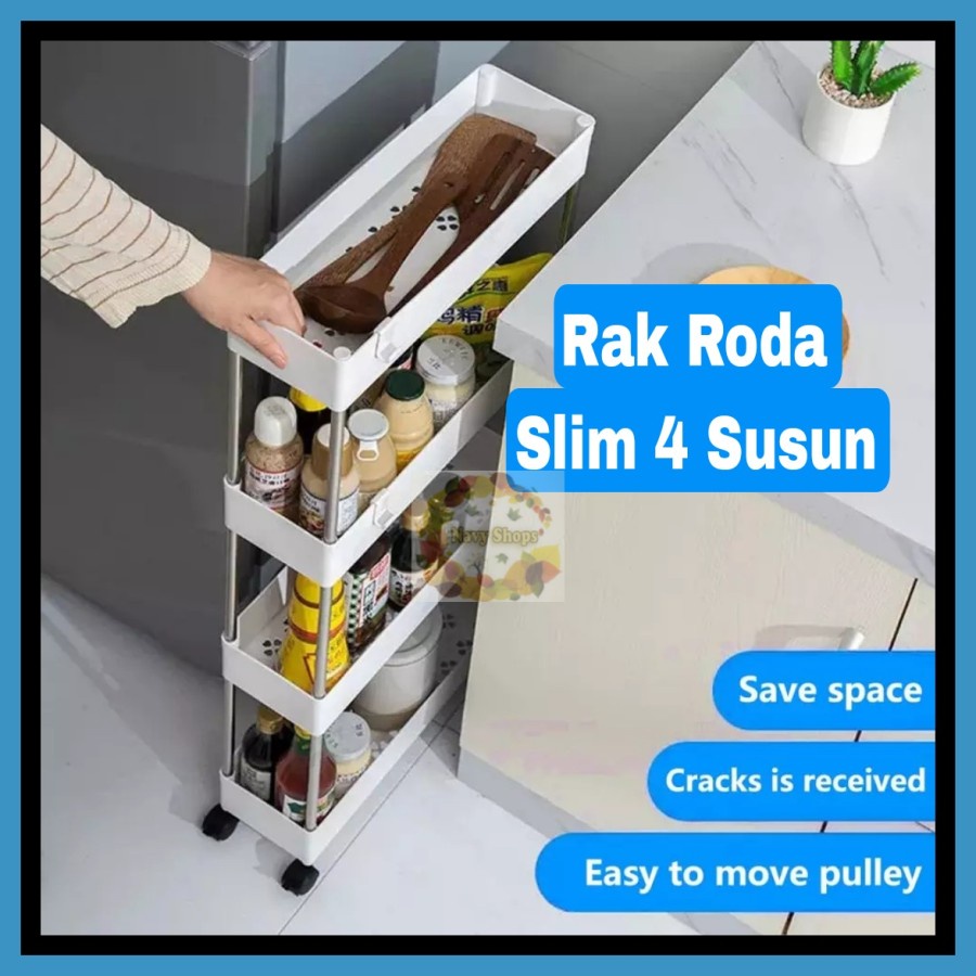 4 SLIM STACKING WHEEL RACK SLIM KITCHEN SPICE HOLDER 4 TIER SR4S SHELF