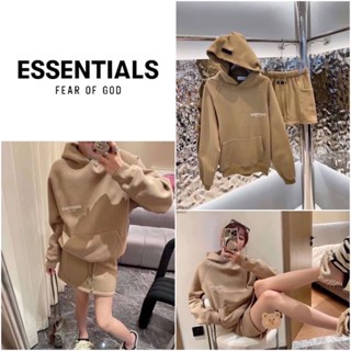 ชุดเซ็ต Essentials เสื้อแขนยาวสีน้ำตาลมีฮูด + กระโปรงสั้นเอวยืดเข้าชุด