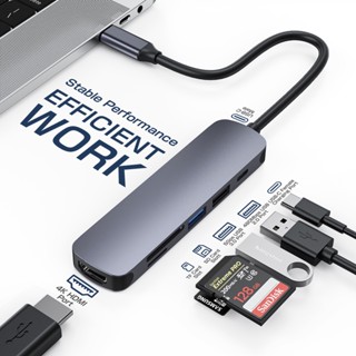 JAMJAKE USB HUB อะแดปเตอร์ฮับ ฮับ 6 in 1 USB C HUB Type C เป็น USB 3.0+60W PD+USB 2.0+HDMI 4K+การ์ดรีดเดอร์ SD/TF