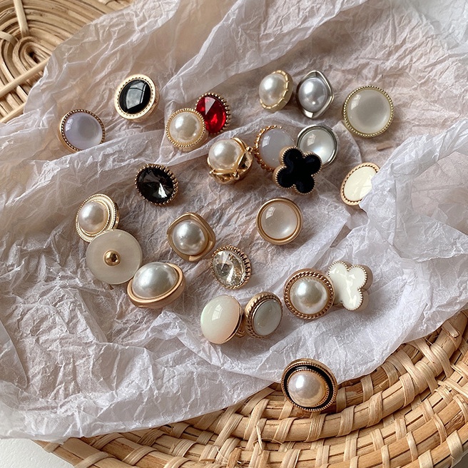 กระดุมพลาสติก ประดับพลอยเทียม แฮนด์เมด สําหรับเย็บเสื้อโค้ท คาร์ดิแกน 10 ชิ้น ต่อชุด