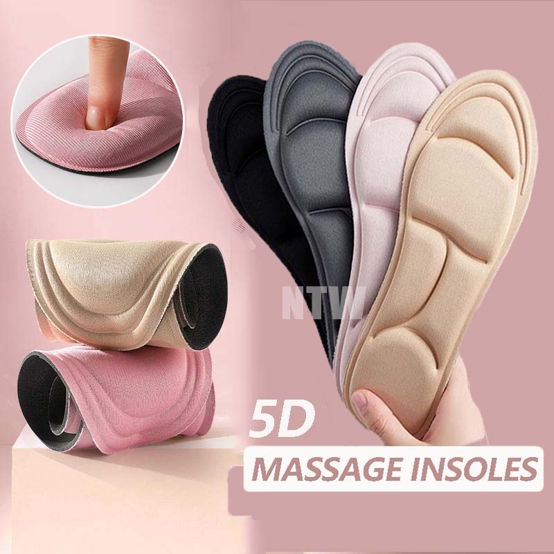 แผ่นรองพื้นรองเท้า ฟองน้ํานุ่ม 5D กีฬา แบบเต็ม บรรเทาอาการปวด สําหรับผู้หญิง (1 คู่)
