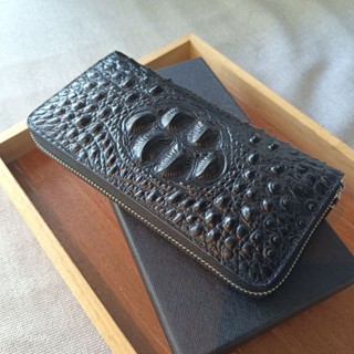 Leather ลายจรเข้ หนังวัว กระเป๋าสตางค์ ซิปรอบ ใส่มือถือได้