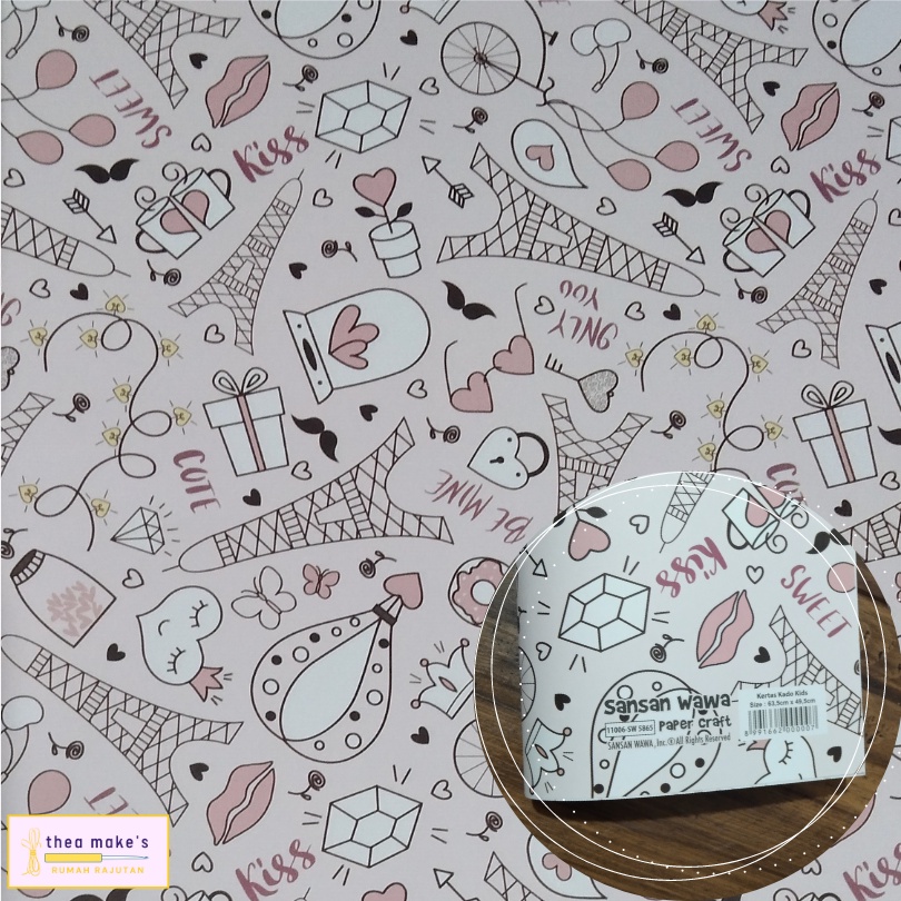 Sansan Wawa Kids Paris Pink Kiss กระดาษห่อ / กระดาษห่อ