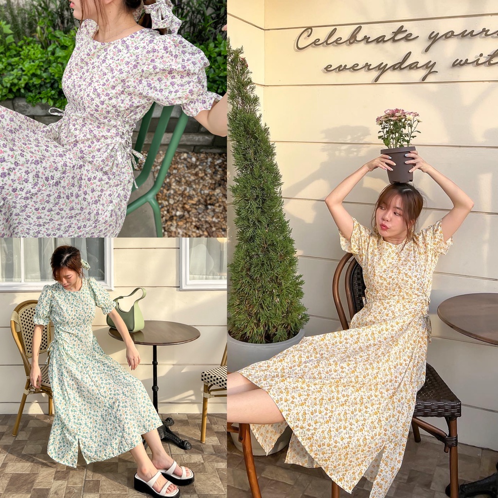 พร้อมส่ง 1-2 วัน🔥 Flora dress🐱🍊 เดรสลายดอกไม้ ไปทะเลเที่ยวคาเฟ่สไตล์เกาหลีน่ารักๆ มีดี้เดรส