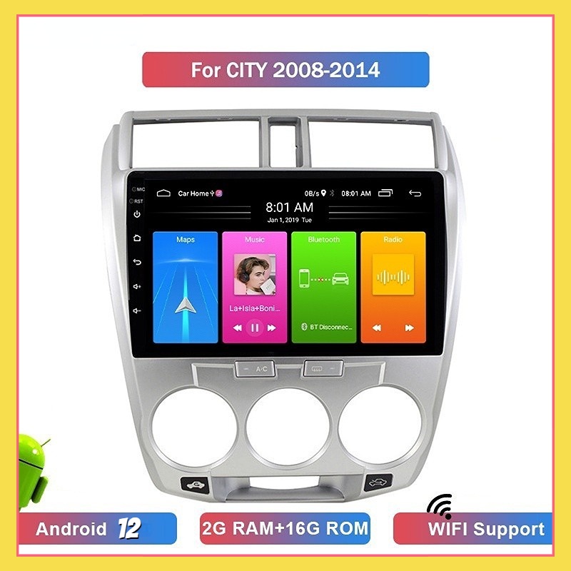 วิทยุติดรถยนต์ 2din สเตอริโอ Android สำหรับ Honda City 2008-2014 Android 10 นิ้ว 2G + 16G พร้อมกรอบ