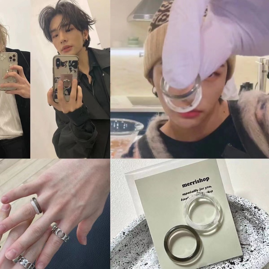 แหวนสวมนิ้วมือ ลาย KPOP Stray kids Hyunjin Felix สไตล์เรโทร สีดํา สีขาว สําหรับแฟนคลับ เก็บสะสม