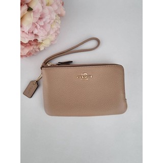 กระเป๋าคล้องมือ DOUBLE CORNER ZIP WRISTLET (COACH 6649) IM/TAUPE หนังแท้ 2 ซิป ไซส์ s สีน้ำตาลอ่อน