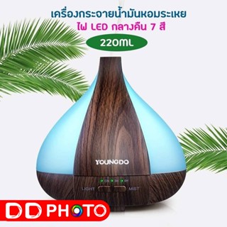 Aroma Diffuser เครื่องกระจายน้ำมันหอมระเหย ปริมาณ 220ml เปลี่ยนไฟได้ 7 สี ปิดเองอัตโนมัติเมื้อน้ำหมด