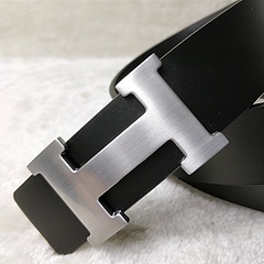 Hermes Original เข็มขัดหนังวัวแท้ แต่งหัวเข็มขัด สไตล์เกาหลี เข้ากับทุกการแต่งกาย แฟชั่นสําหรับผู้ชาย 5D5A