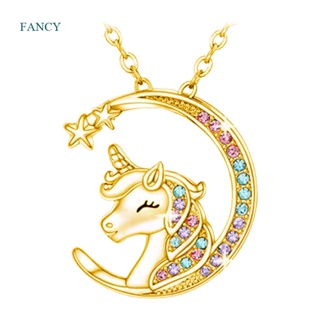 Fancyqube สร้อยคอ จี้คริสตัล รูปยูนิคอร์น ยูนิคอร์น ของขวัญวันเกิด สําหรับวัยรุ่นผู้หญิง