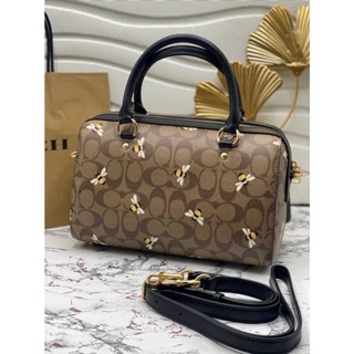 COACH ROWAN SATCHEL IN SIGNATURE CANVAS WITH BEE PRINT (COACH C8591) GOLD/KHAKI MULTI