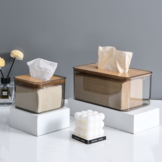 Tissue Box holder Wooden Lid Paper Organizers Car Napkin Storage Box for Home Office Transparent Black PET Simple Stylis