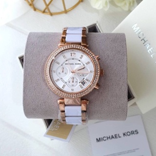 💚แท้💯 พร้อมส่ง💚นาฬิกา  MK5774 MICHAEL KORS Parker Chronograph White Dial Ladies Watch