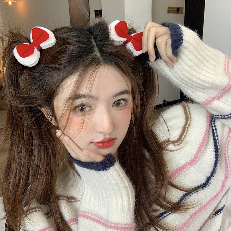 กิ๊บติดผม ประดับโบว์ สีแดง เครื่องประดับ สําหรับคริสต์มาส ปีใหม่