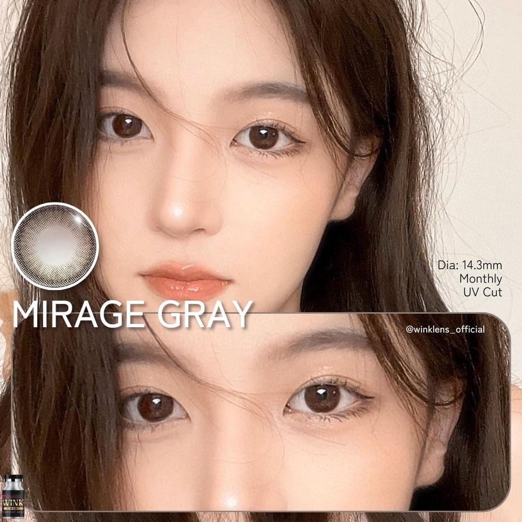 💋 สุดปัง มีค่าสายตา 💋 Wink Mirage Gray Brown บิ๊กอาย สุดปัง คอนแทคเลนส์ รายเดือน มีอย แถมตลับฟรี เลน