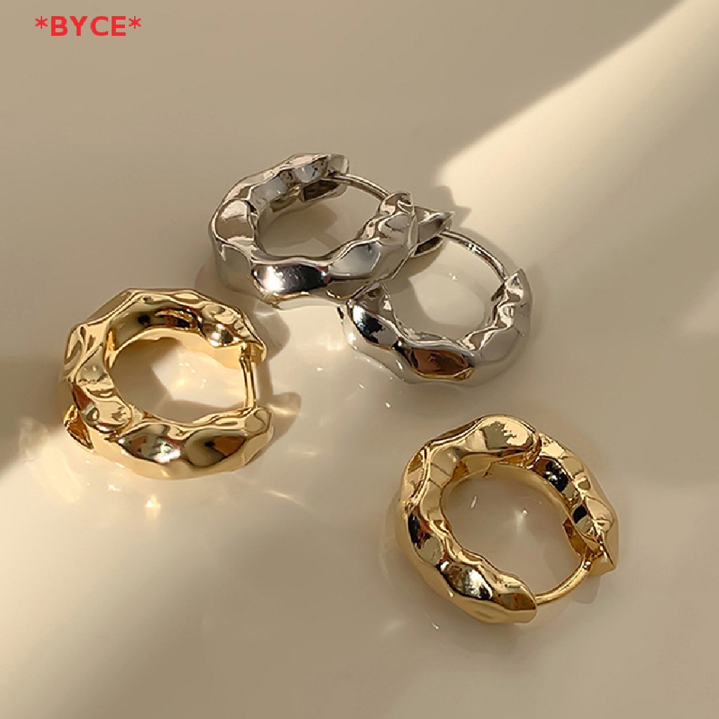 Byce> ต่างหูห่วงโลหะ แบบหนา ทรงเรขาคณิต สไตล์วินเทจ สําหรับผู้หญิง