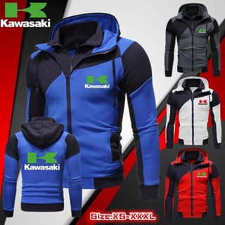 KAWASAKI เสื้อแจ็กเก็ตกันหนาวลําลอง มีฮู้ด แต่งซิป ทรงสลิมฟิต แฟชั่นฤดูใบไม้ร่วง และฤดูหนาว สําหรับขี่รถจักรยานยนต์