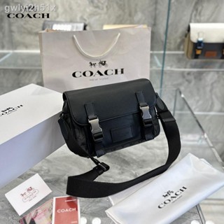 ㍿【Real Shot】COACH Mens Messenger Bags Metal Snap Design Vintage Cross-body Bag Casual Versatile Shoulder Bag (with Case