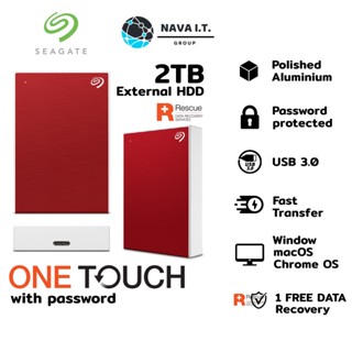 COINSคืน15%⚡FB9JMZV6⚡ SEAGATE ONE TOUCH WITH PASSWORD EXTERNAL HARDDISK 2TB (FAST TRANSFER/USB 3.0) RED- ประกัน 3ปี