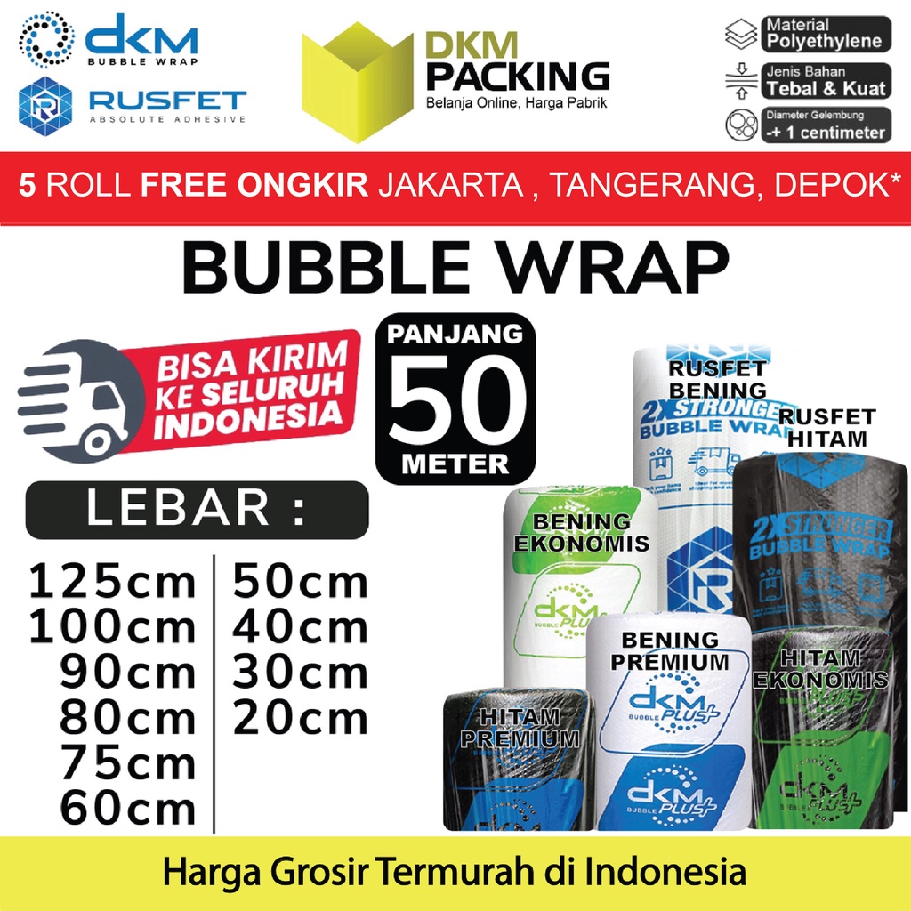 Bubble Wrap Packing 50M Rusfet Dkm หนา + Bubblewrap Roll