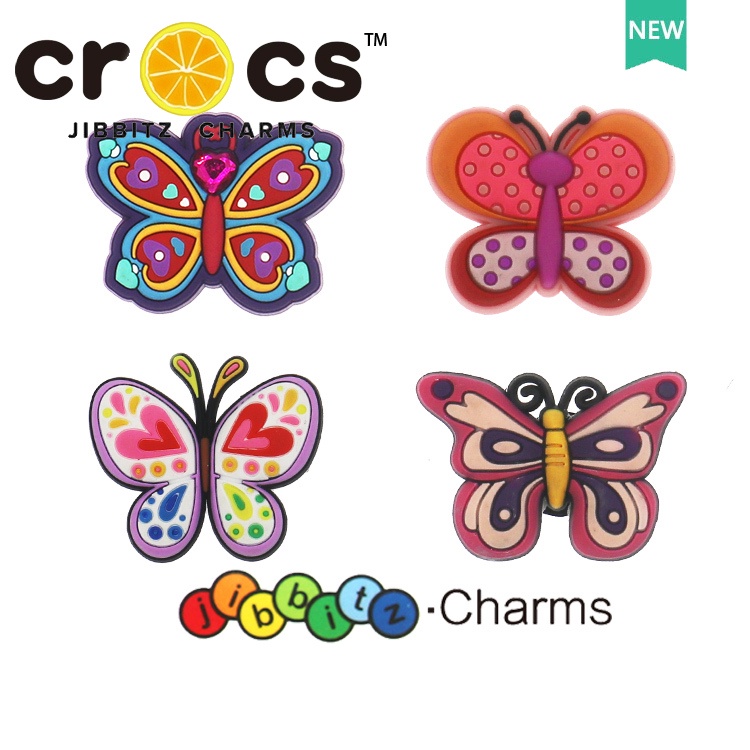 jibbitz crocs ของแทั อุปกรณ์เสริมรองเท้า ลายดอกไม้ ผีเสื้อ สีสันสดใส สําหรับ crocs