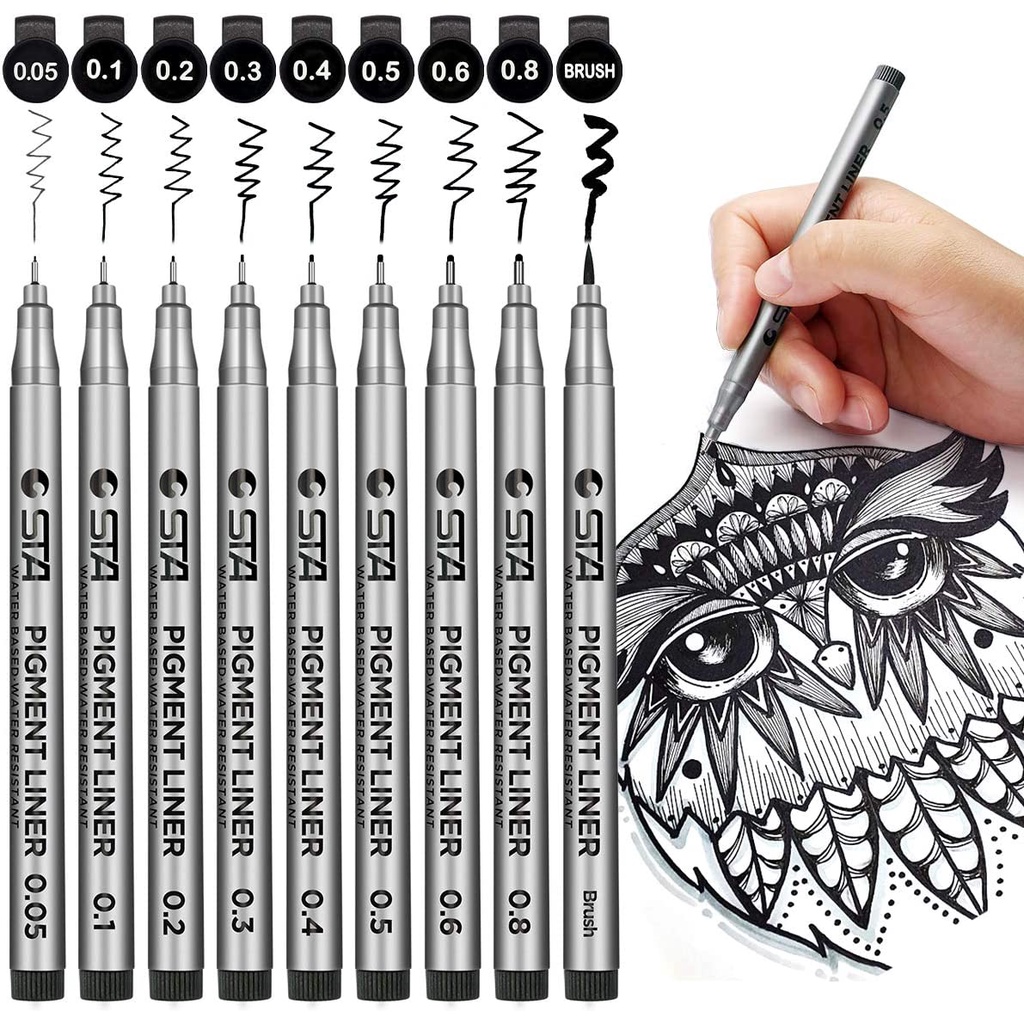 1pcs Pigment Liner Pigma Micron Ink Marker ปากกา 0.05 0.1 0.2 0.3 0.4 0.5 0.6 0.8 เคล็ดลับสีดํา Fineliner Sketching ปากกา