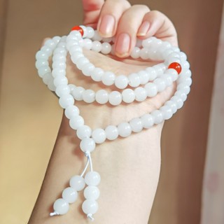 สร้อยข้อมือลูกปัดหยก สีขาว สีแดงอาเกต 108 สีขาว สีดํา