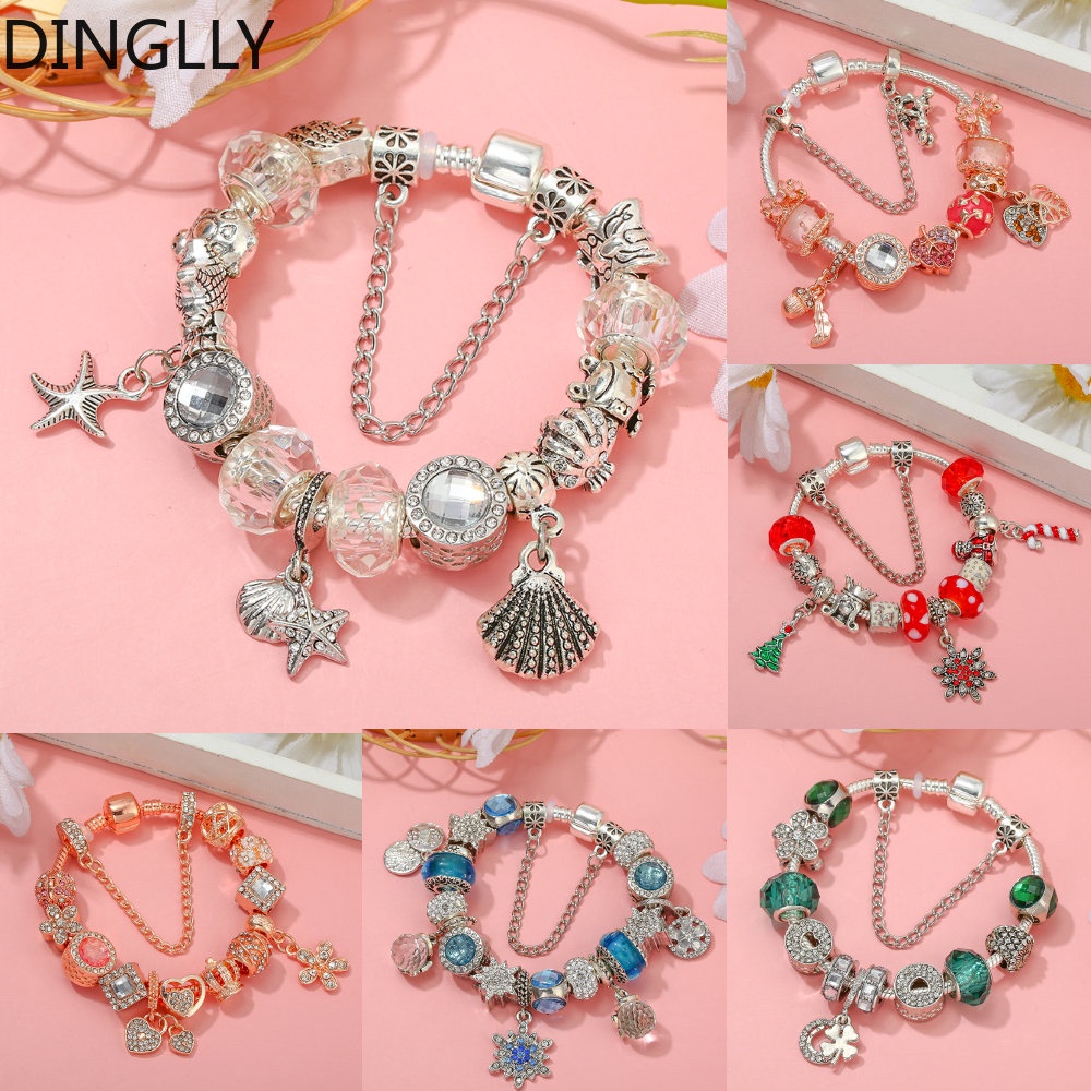 Dinglly แฟชั่น ปลาดาว & เปลือกหอย สร้อยข้อมือ เสน่ห์ สําหรับผู้หญิง Diy ลูกปัด สร้อยข้อมือ เครื่องประดับคริสต์มาส