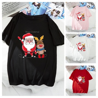 Christmas t-shirts printed Santa Claus reindeer men and women lovers colorChristmas T-shirt圣诞老人驯鹿印花男女情侣彩色T恤 71025my 471