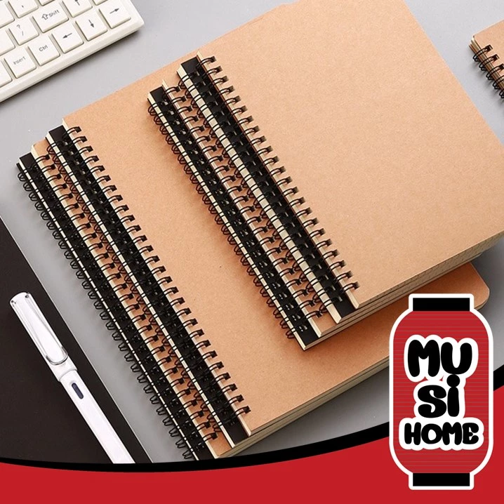 MUSI.HOME【ราคาถูก】สมุดโน๊ต【QC-แพ็คอย่างดี】สมุดสันห่วงปกดำ ปกน้ำตาล ขนาด B5 A5 เส้นกราฟ มีเส้น SET1 ART15
