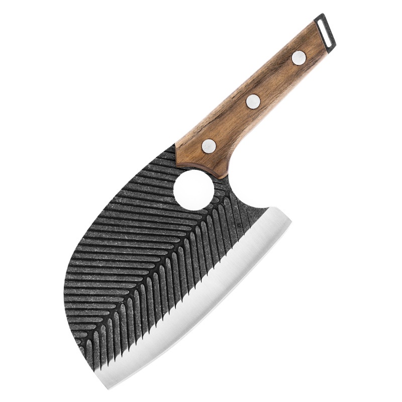 E35 มีดอีโต้+ซอง/มีดสับ/มีดหั่น/มีดทำครัว ยาว26ซม. หนา3มิล หนัก320กรัม ด้ามไม้แท้ แบบหัวกลม - รูปที่ 4