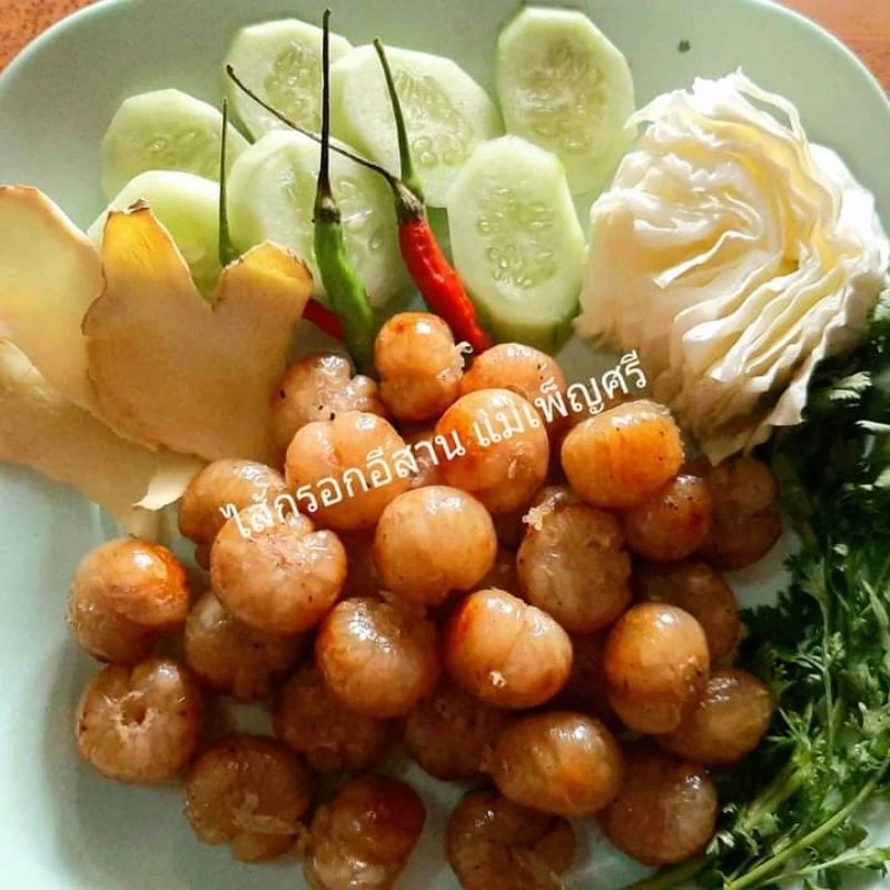 ไส้กรอกอีสาน ลูกเล็ก (แถมฟรีน้ำจิ้มรับ2แพคขึ้นไป)🧄สูตรข้าวหมูน้อยวุ้นเส้น มี40-47ลูก380-450กรัม⚡❌ไม่ใส่สารกันเสีย