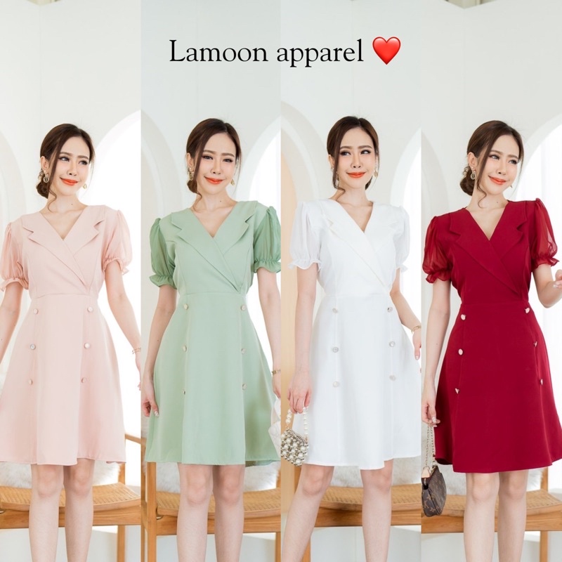 เดรสคอปก แต่งแขนชีฟองแขนตุ๊กตาน่ารักมาก ป้าย modish