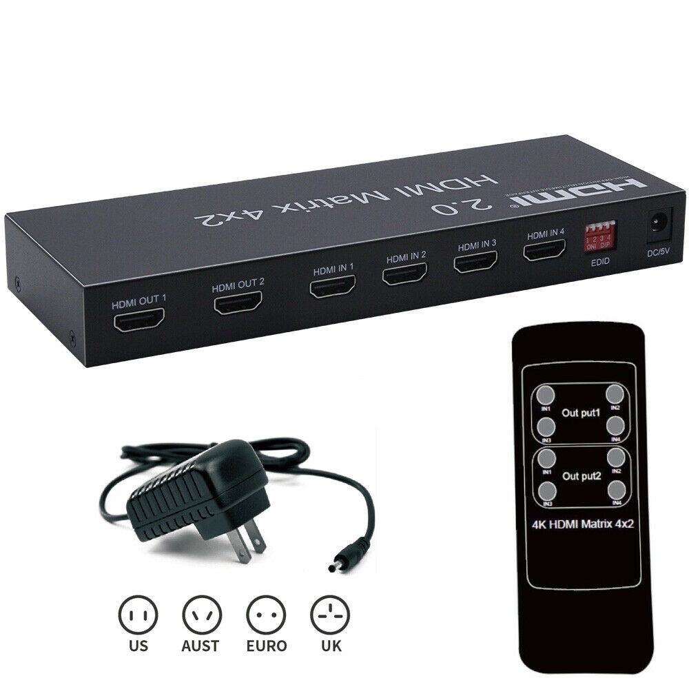 HDMI 4X1 Quad Multi-VieWer With Seamless Switcher 4x2 Matrix HDMI Video Switch Splitter Amplifier 1.4a Full HD w/ Remote