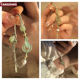 【COD Tangding】สร้อยข้อมือ เชือกถัก ประดับหยกเทียม หรูหรา เครื่องประดับ ของขวัญ