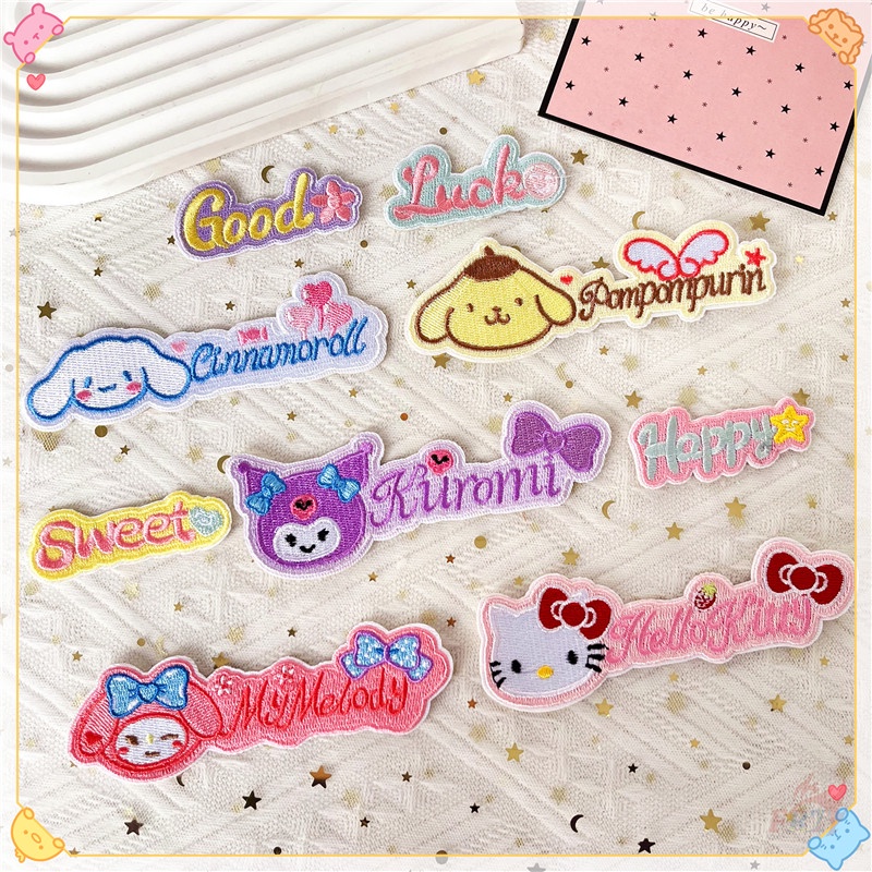 แผ่นสติกเกอร์ ลาย Kuromi Melody Cinnamoroll มีกาวในตัว แผ่นแพทช์ ปักลายการ์ตูน Sa.N.R.I.O DIY สําหรับติดตกแต่งเสื้อผ้า กระเป๋า 1 ชิ้น
